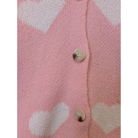 SHEIN Women's Size S Pink Heart Knit Cardigan Sweater - Picture 4 of 8